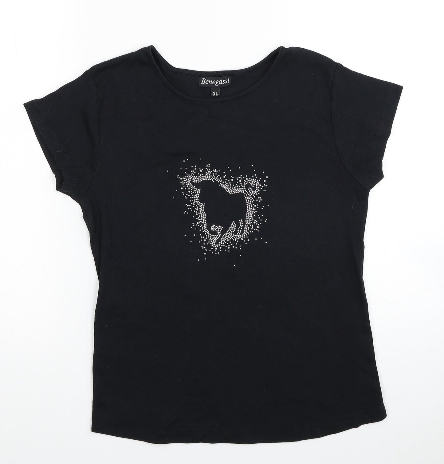 Benegassi Womens Black Cotton Basic T-Shirt Size XL Round Neck