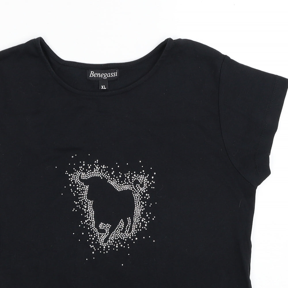 Benegassi Womens Black Cotton Basic T-Shirt Size XL Round Neck