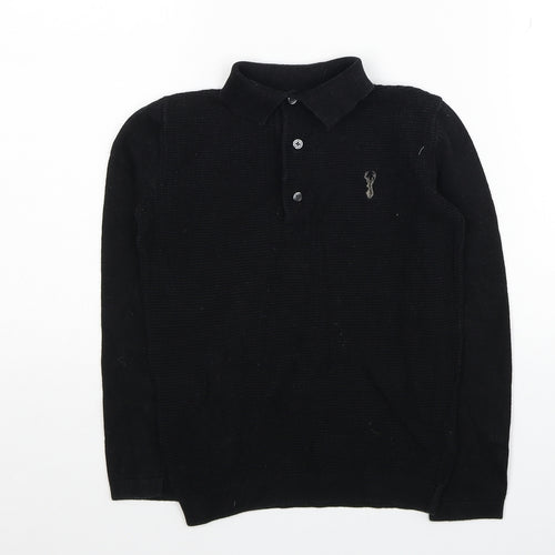 NEXT Boys Black Collared Cotton Pullover Jumper Size 7 Years Pullover