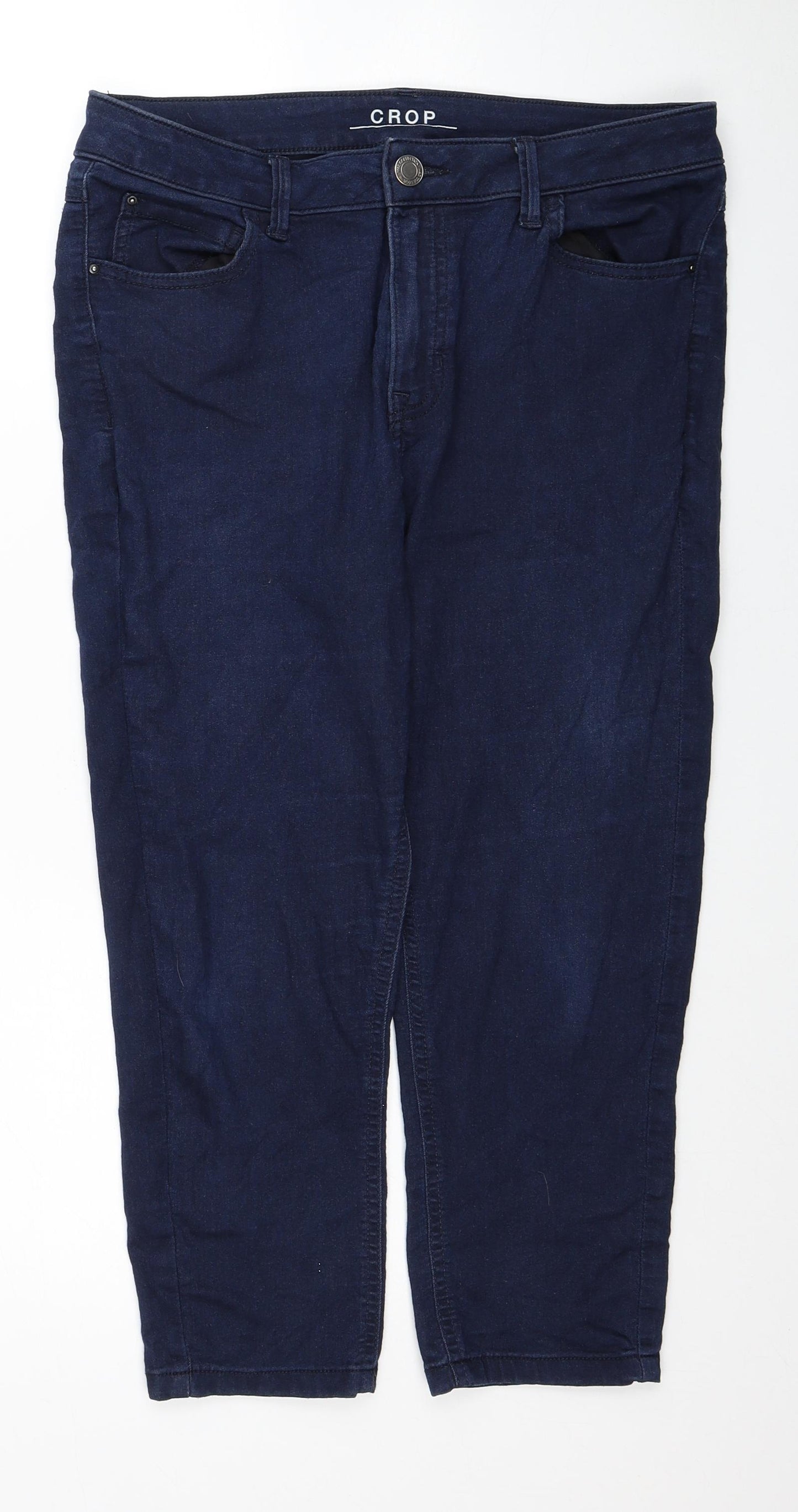 Marks and Spencer Womens Blue Cotton Tapered Jeans Size 14 Regular Zip