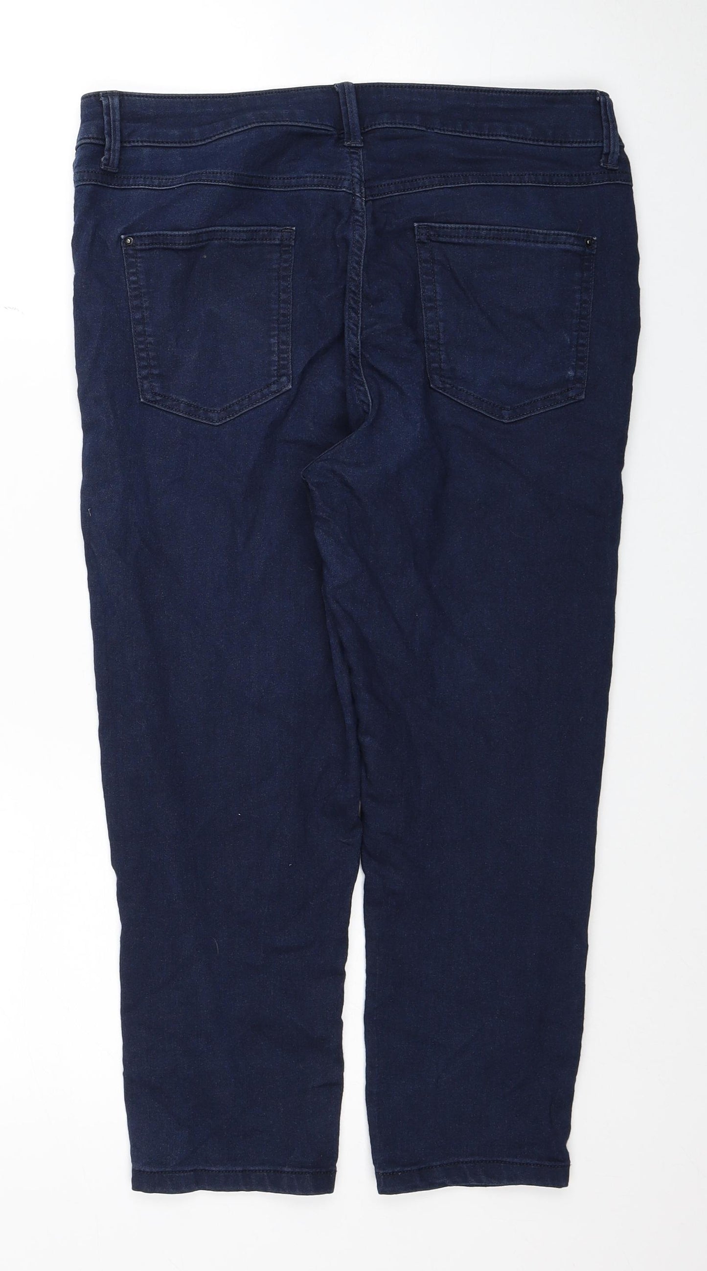 Marks and Spencer Womens Blue Cotton Tapered Jeans Size 14 Regular Zip