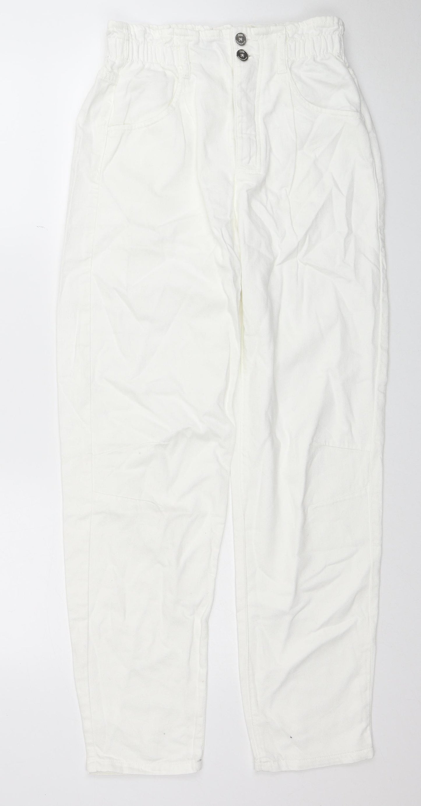 Zara Womens White Cotton Straight Jeans Size 8 Regular Button