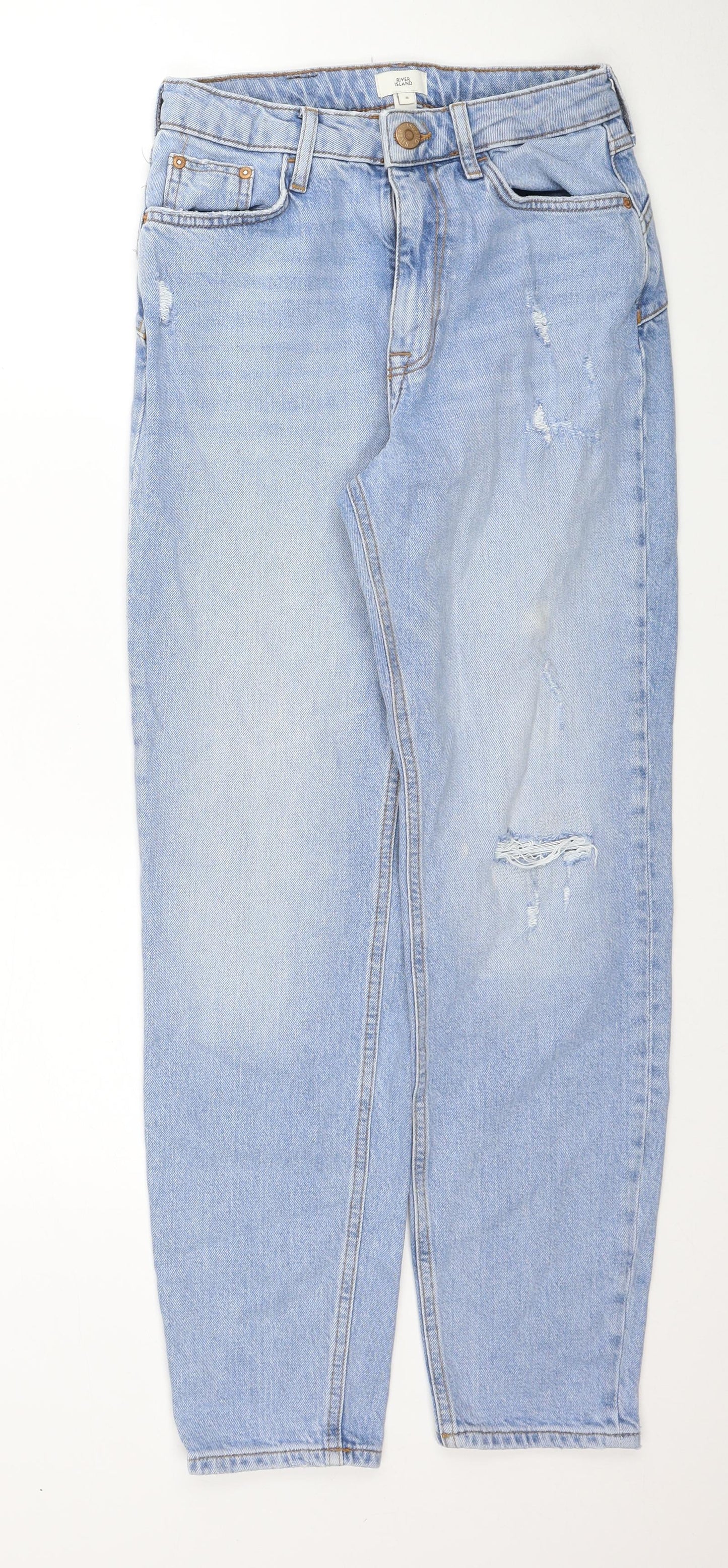 River Island Womens Blue Cotton Straight Jeans Size 8 Regular Zip