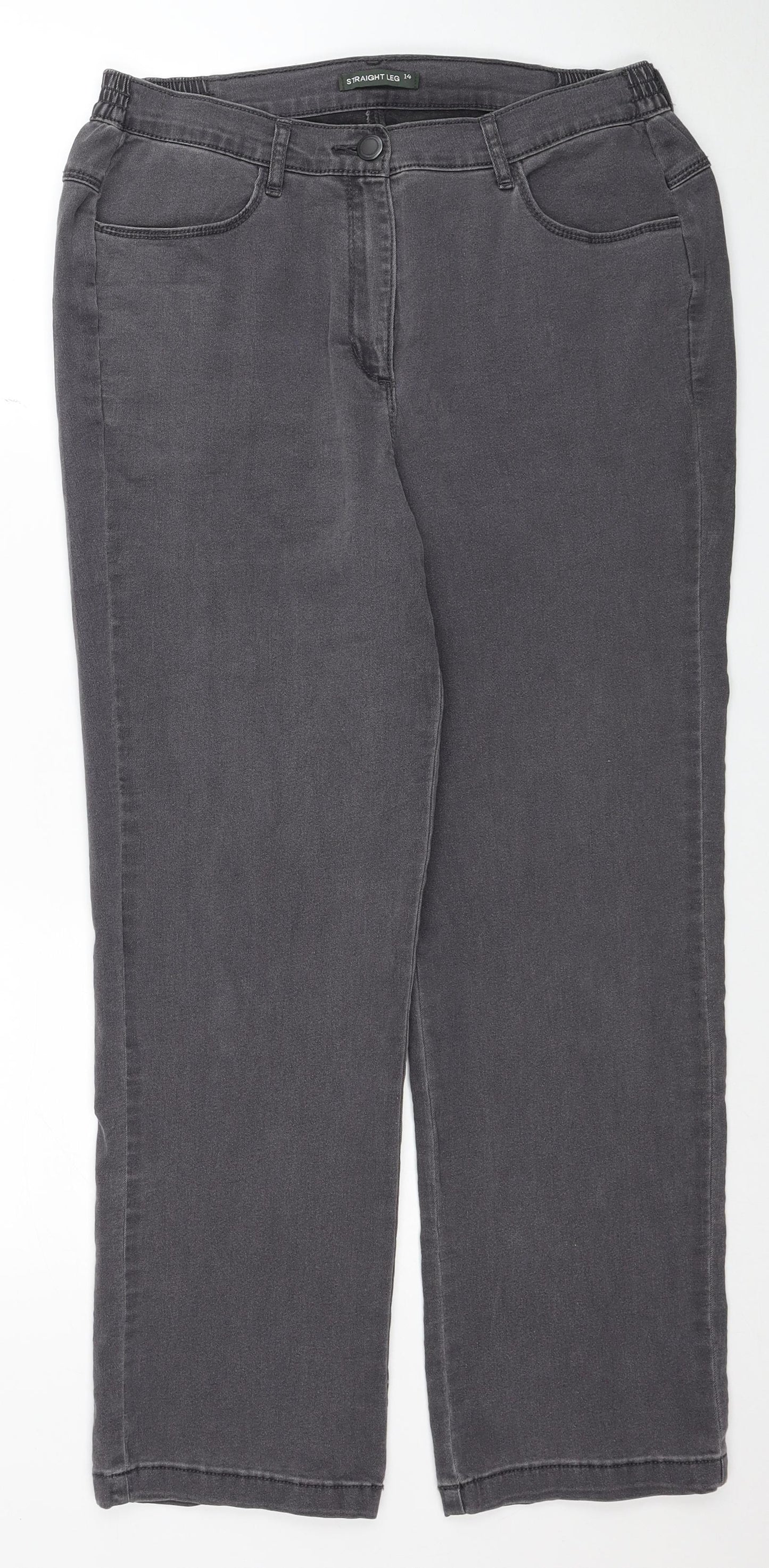 Bonmarché Womens Grey Cotton Straight Jeans Size 14 Regular Zip
