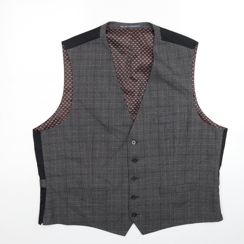 Fellini Mens Grey Plaid Polyester Jacket Suit Waistcoat Size 48