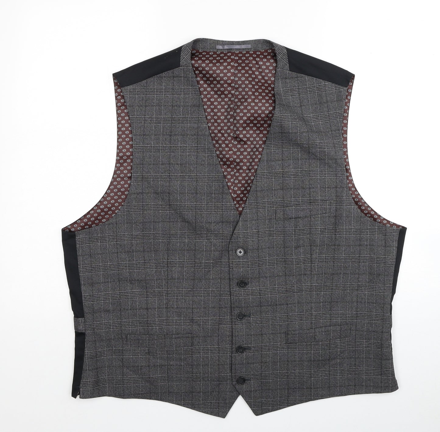 Fellini Mens Grey Plaid Polyester Jacket Suit Waistcoat Size 48