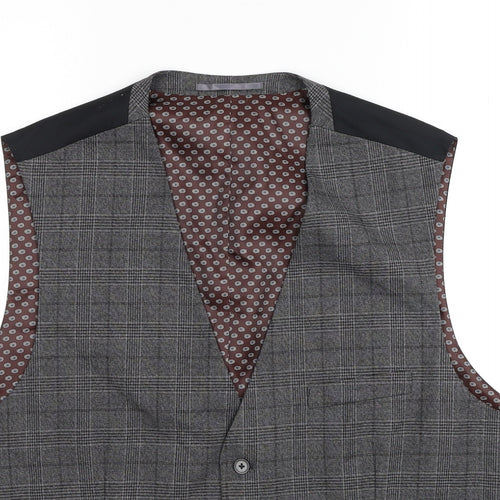 Fellini Mens Grey Plaid Polyester Jacket Suit Waistcoat Size 48