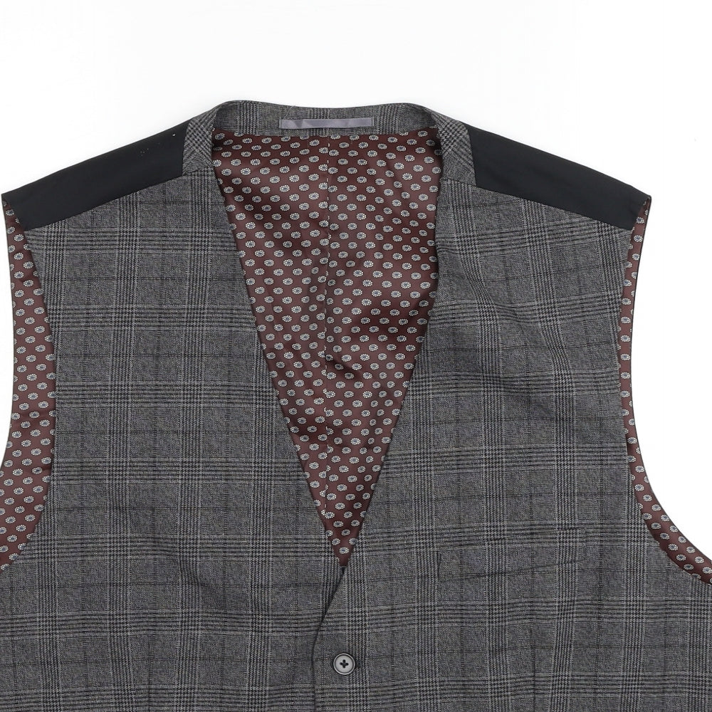 Fellini Mens Grey Plaid Polyester Jacket Suit Waistcoat Size 48