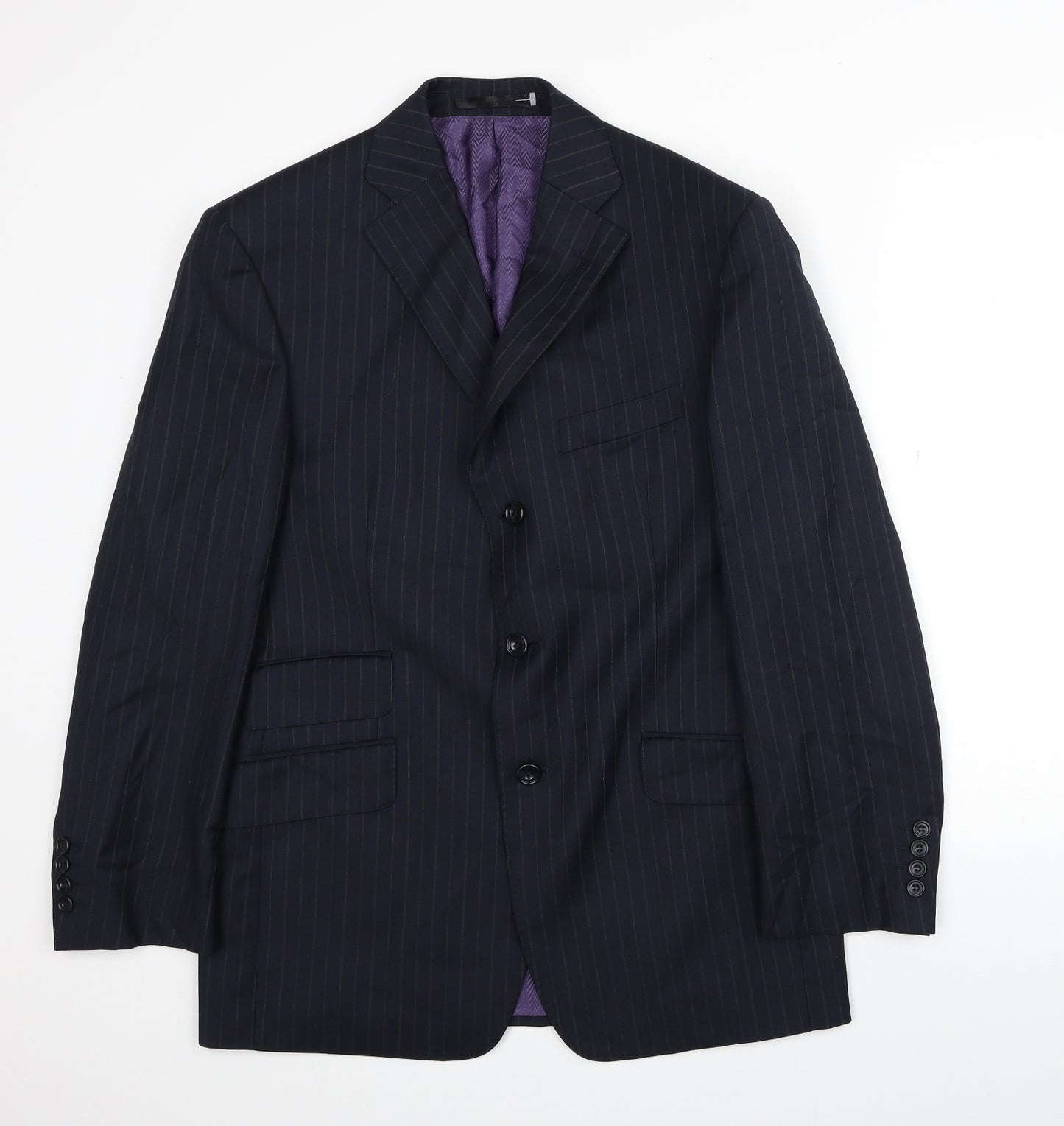 Marks and Spencer Mens Black Striped Wool Jacket Suit Jacket Size 38