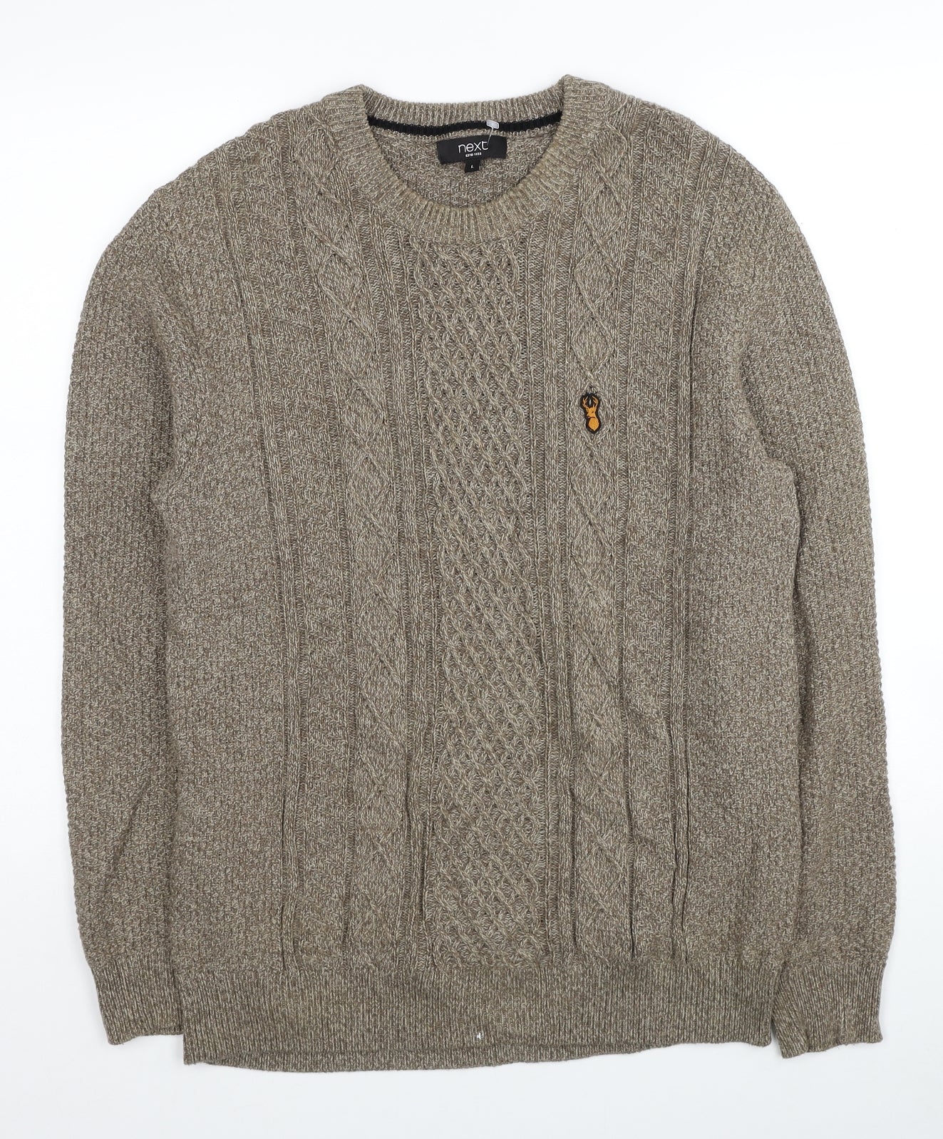 NEXT Mens Beige Crew Neck Cotton Pullover Jumper Size L