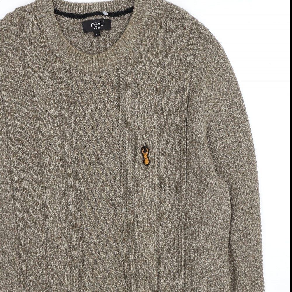 NEXT Mens Beige Crew Neck Cotton Pullover Jumper Size L