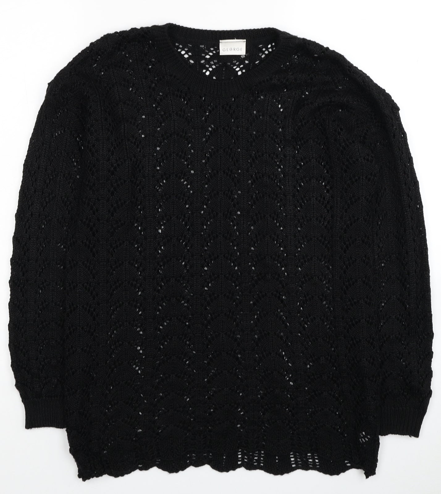 George Womens Black Round Neck Acrylic Pullover Jumper Size 12