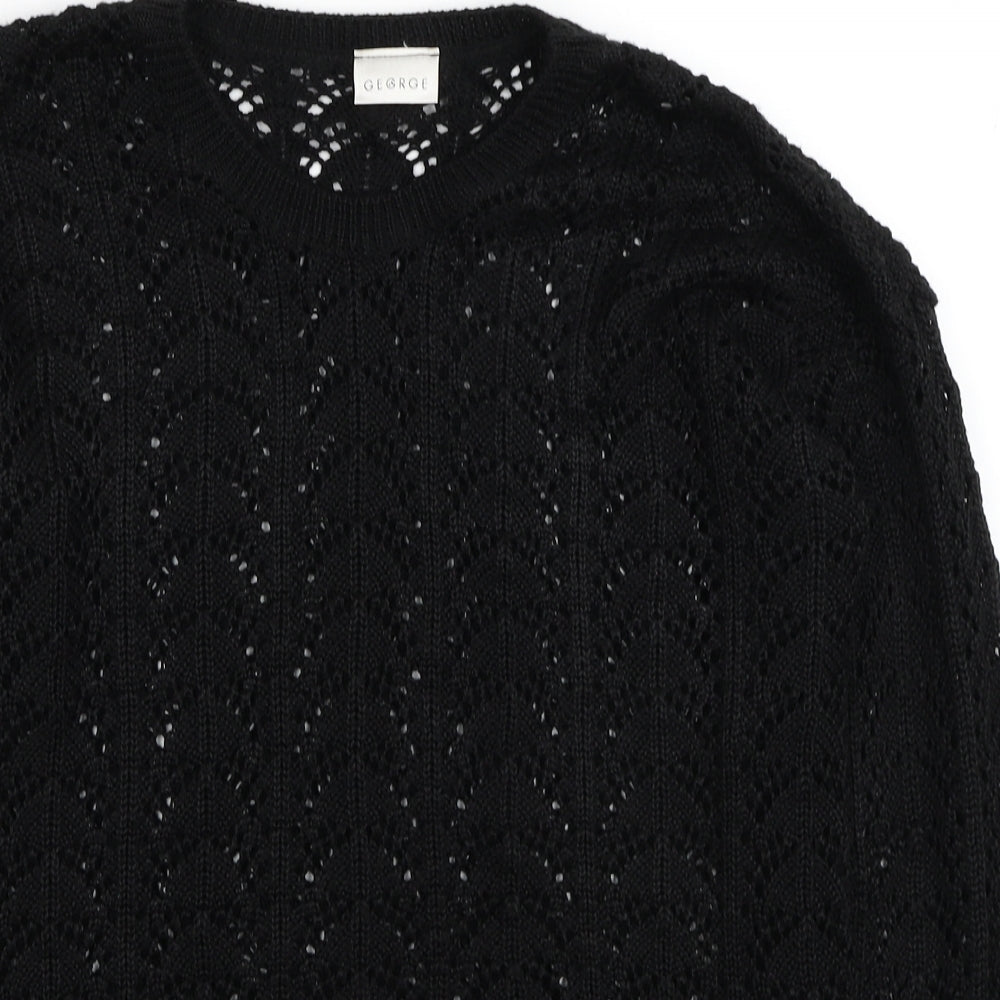 George Womens Black Round Neck Acrylic Pullover Jumper Size 12