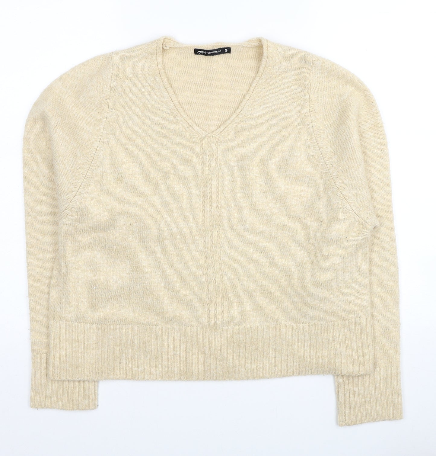 Myself TopFeeling Womens Beige V-Neck Acrylic Pullover Jumper Size S