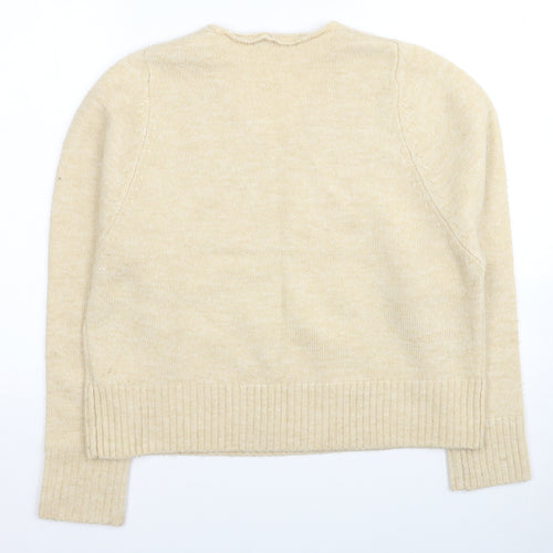 Myself TopFeeling Womens Beige V-Neck Acrylic Pullover Jumper Size S