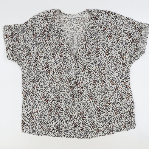 Papaya Womens Ivory Animal Print Viscose Basic Blouse Size 14 V-Neck