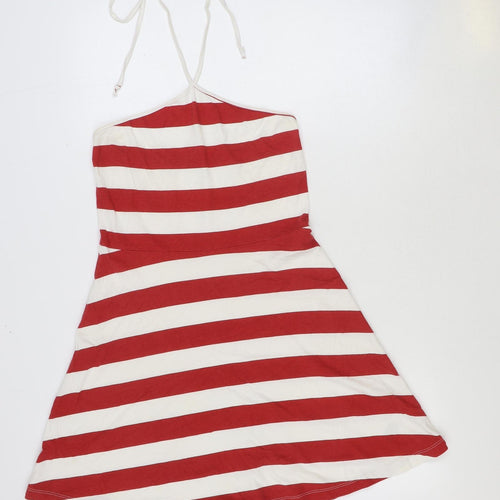 ASOS Womens Red Striped 100% Cotton Mini Size 12 Halter Pullover