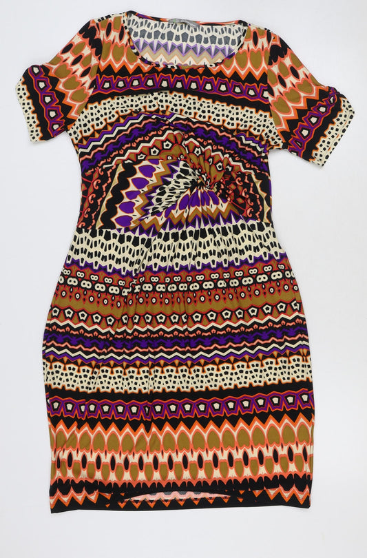 Marks and Spencer Womens Multicoloured Geometric Polyester Bodycon Size 16 Round Neck Pullover