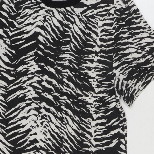 PRETTYLITTLETHING Womens Multicoloured Animal Print Viscose T-Shirt Dress Size 4 Round Neck Pullover - Zebra Pattern