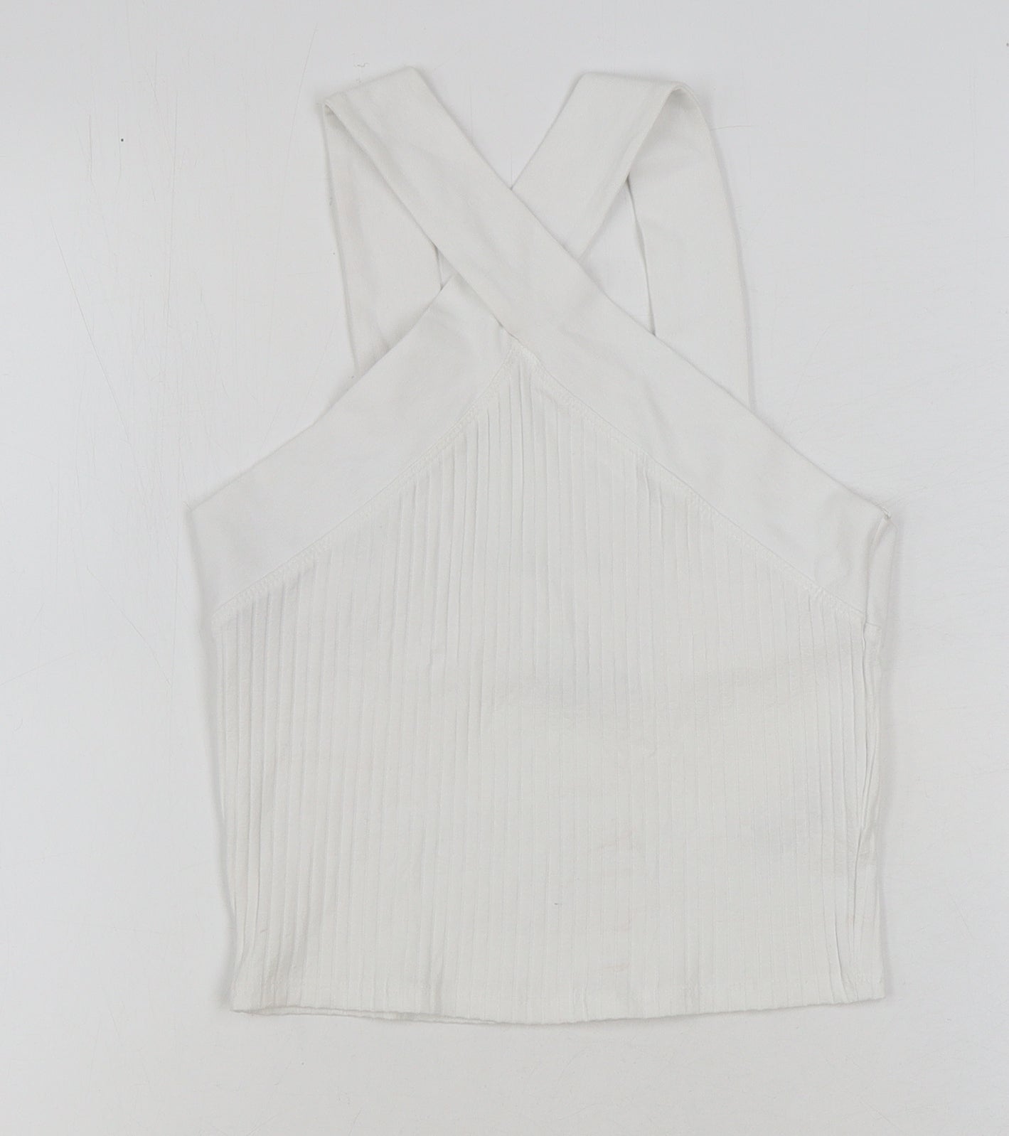 Zara Womens White Cotton Basic Tank Size M High Neck