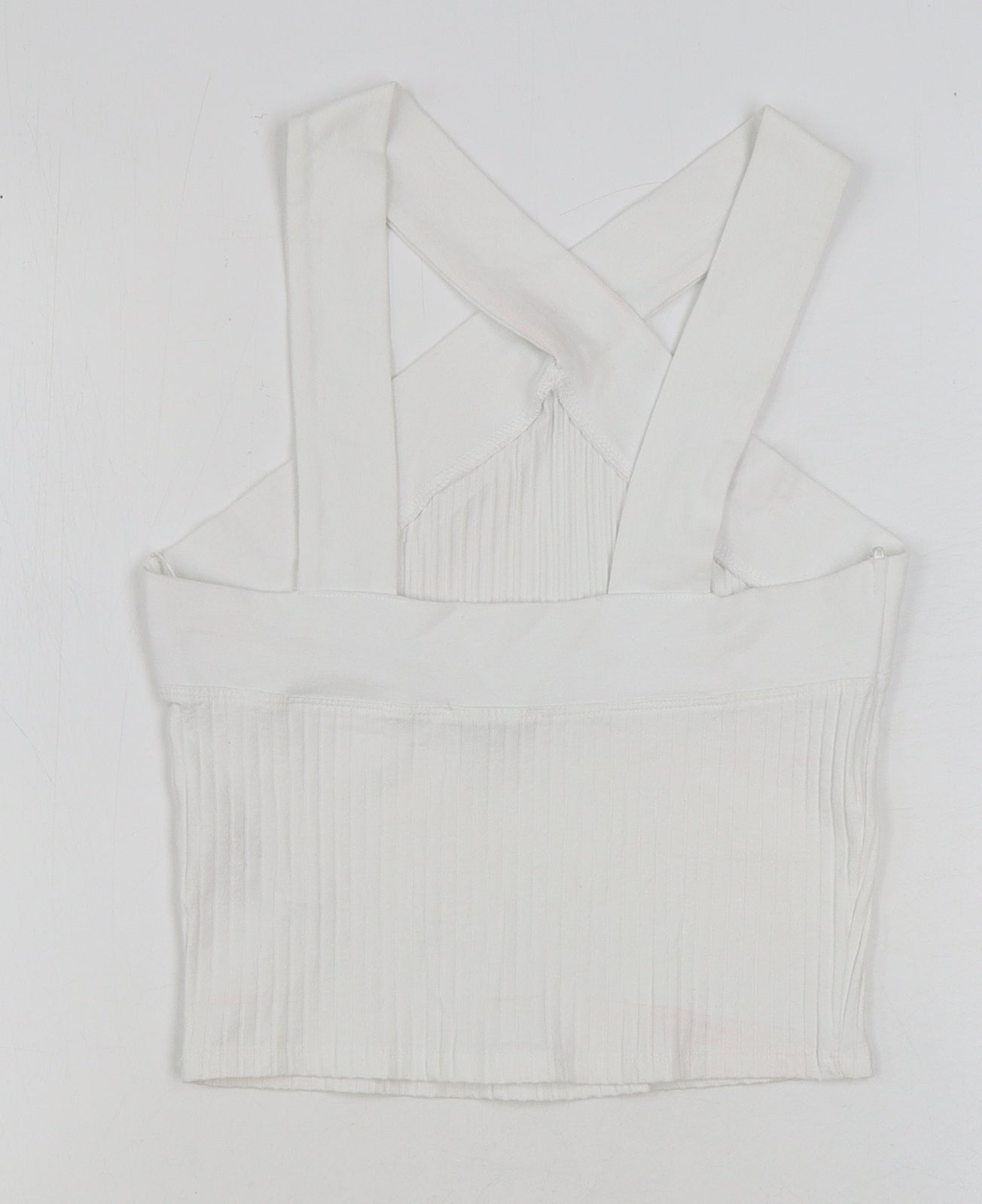 Zara Womens White Cotton Basic Tank Size M High Neck