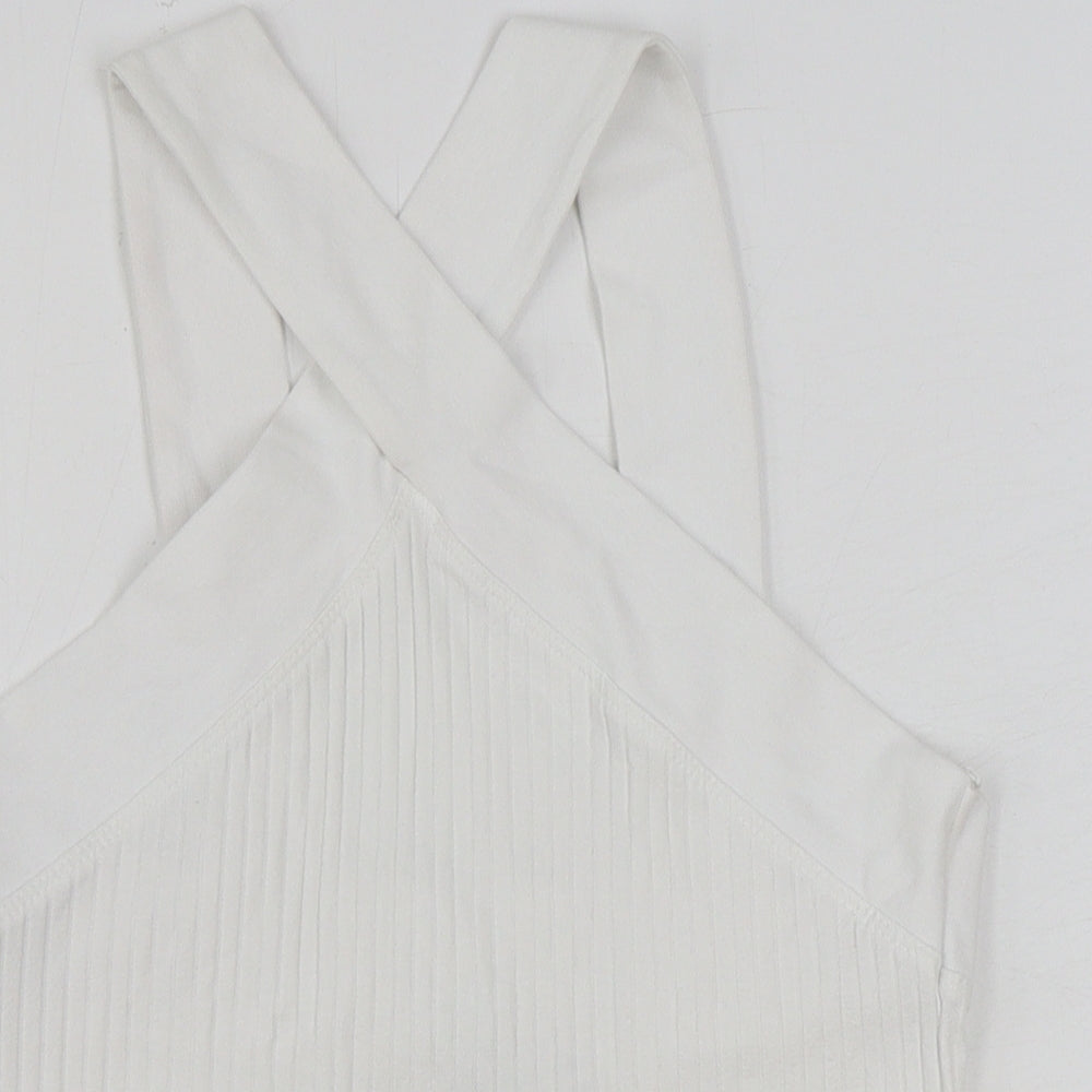 Zara Womens White Cotton Basic Tank Size M High Neck