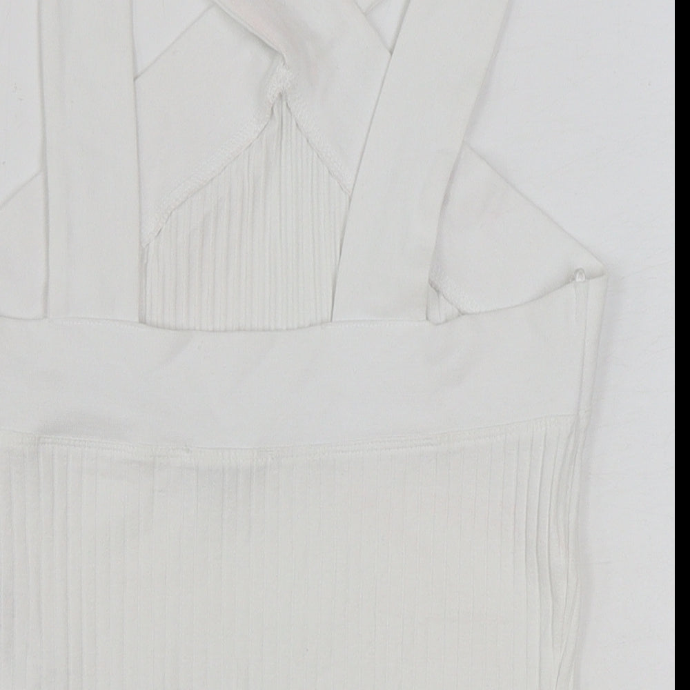 Zara Womens White Cotton Basic Tank Size M High Neck