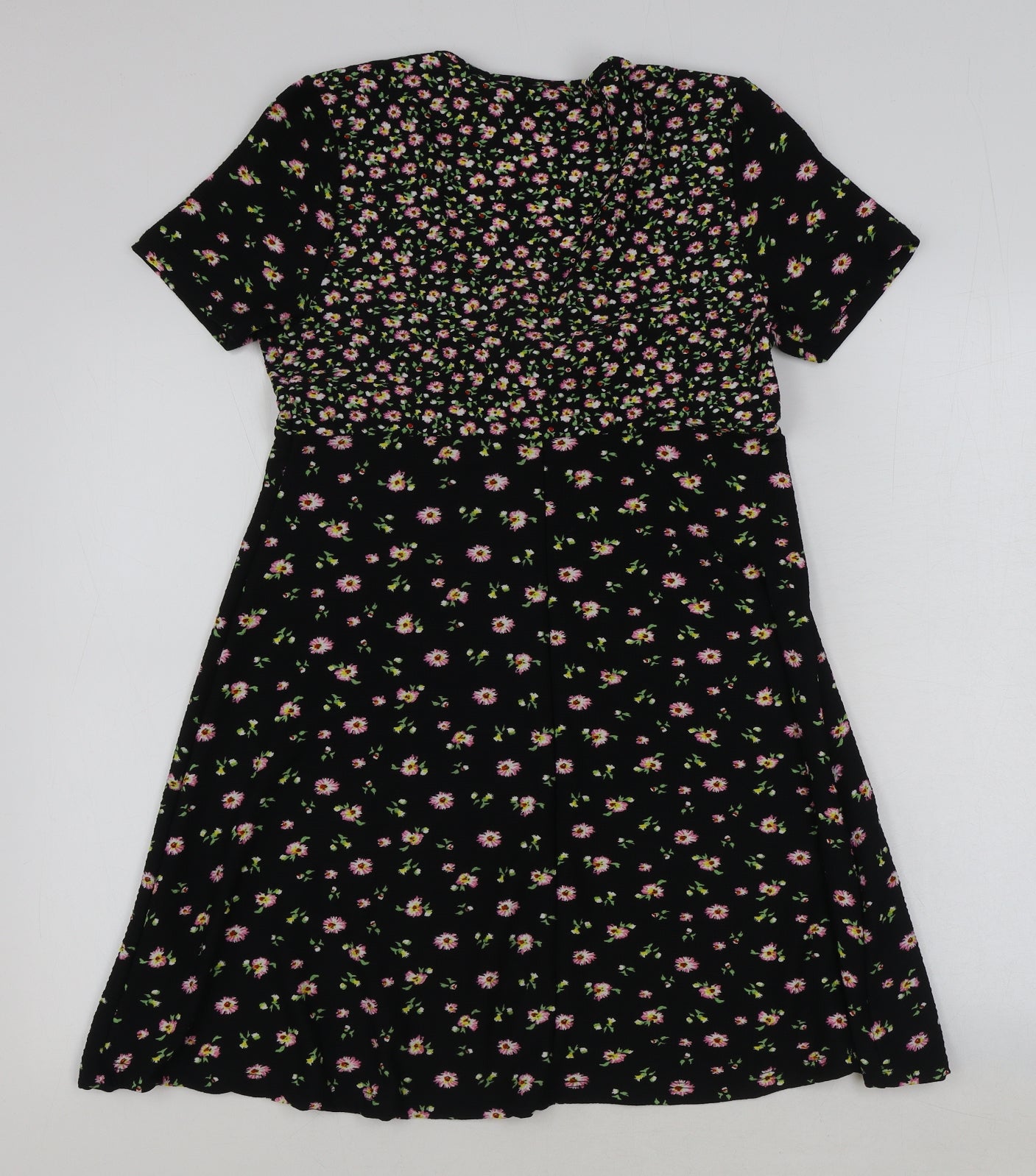 Topshop Womens Black Floral Polyester A-Line Size 12 V-Neck Pullover