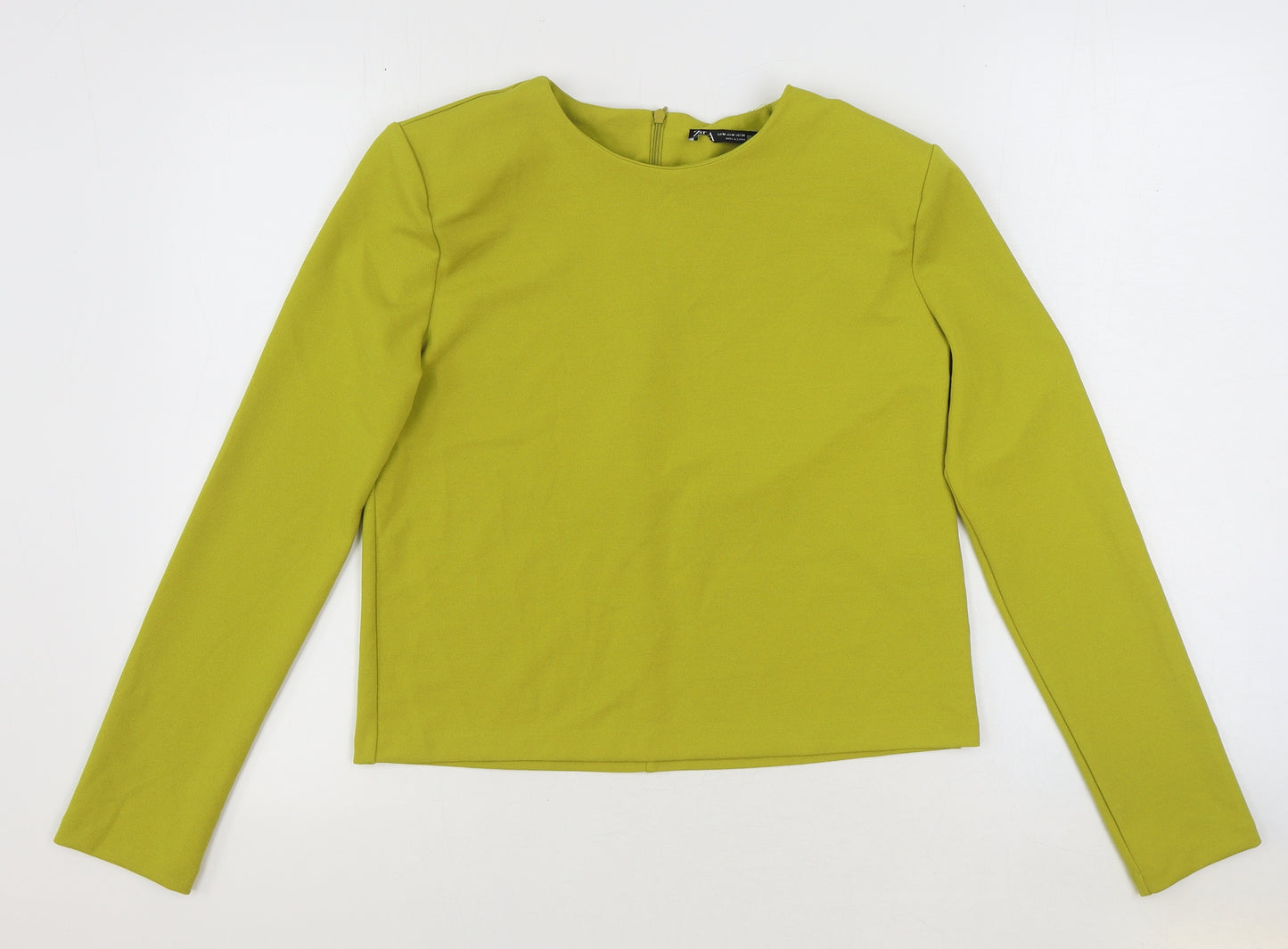 Zara Womens Yellow Polyester Basic Blouse Size M Round Neck