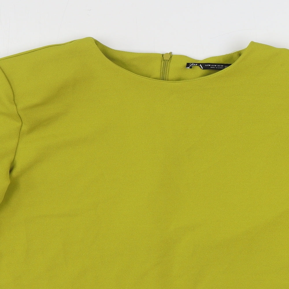 Zara Womens Yellow Polyester Basic Blouse Size M Round Neck