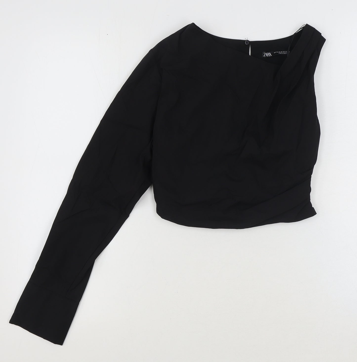 Zara Womens Black Polyester Basic Blouse Size XS One Shoulder