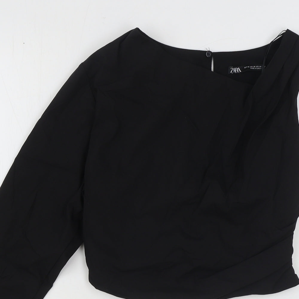 Zara Womens Black Polyester Basic Blouse Size XS One Shoulder