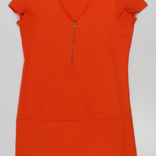 Wallis Womens Orange Polyester Shift Size 12 V-Neck Zip