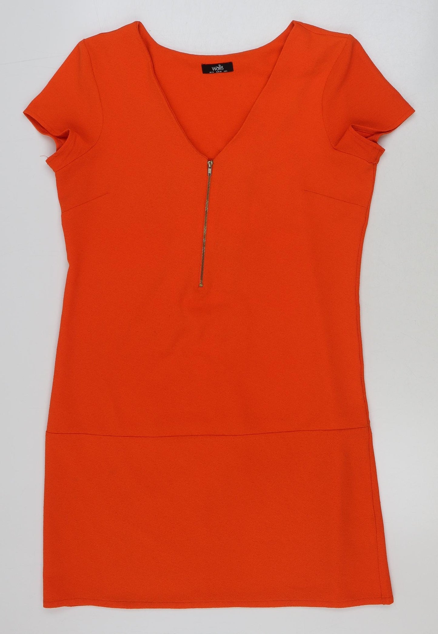 Wallis Womens Orange Polyester Shift Size 12 V-Neck Zip