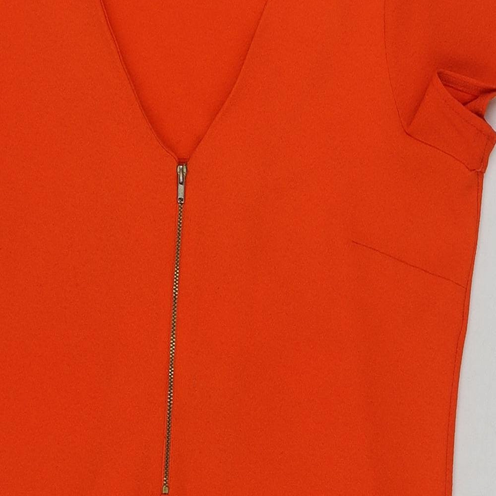 Wallis Womens Orange Polyester Shift Size 12 V-Neck Zip