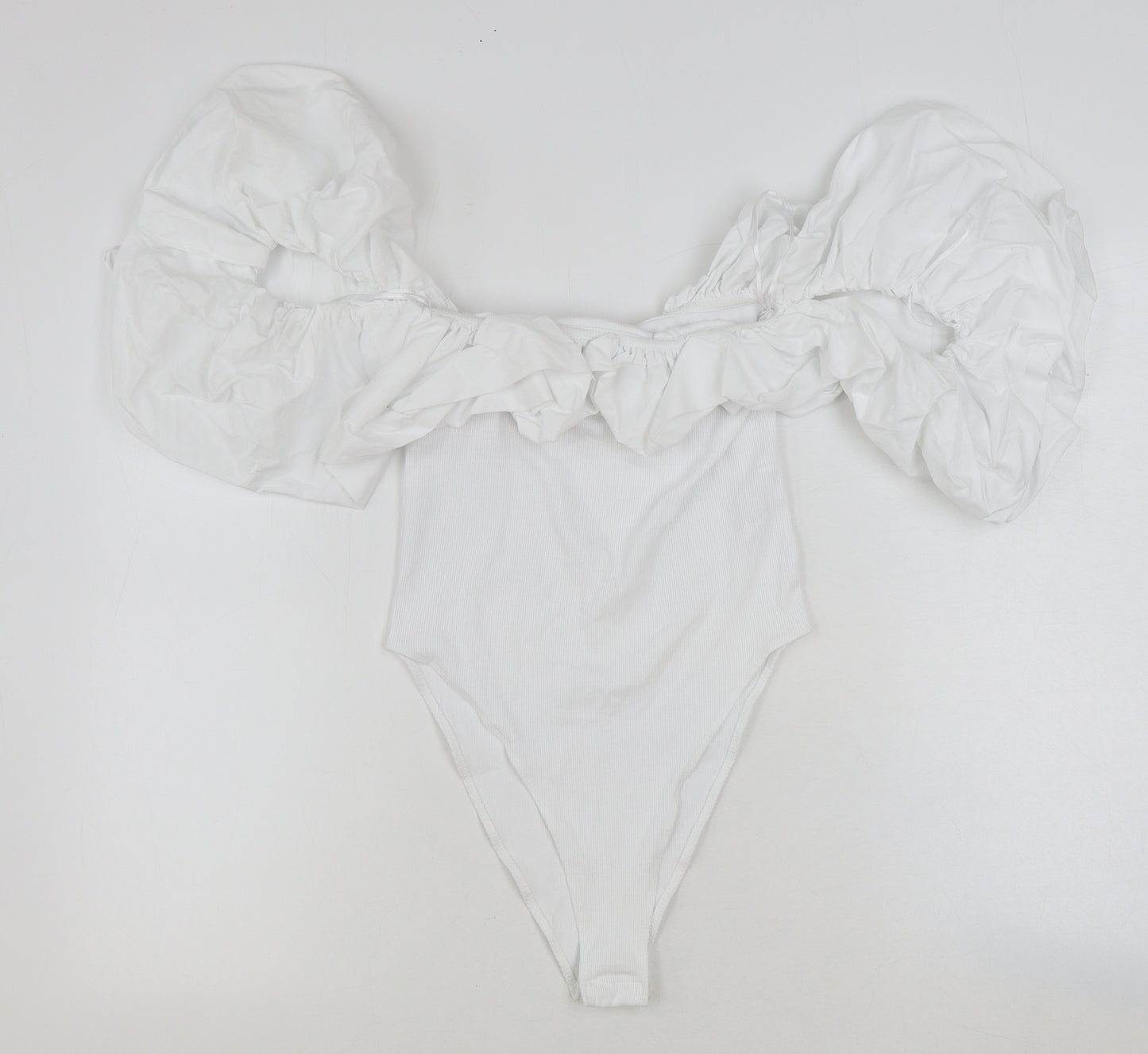 Zara Womens White Cotton Bodysuit One-Piece Size L Snap