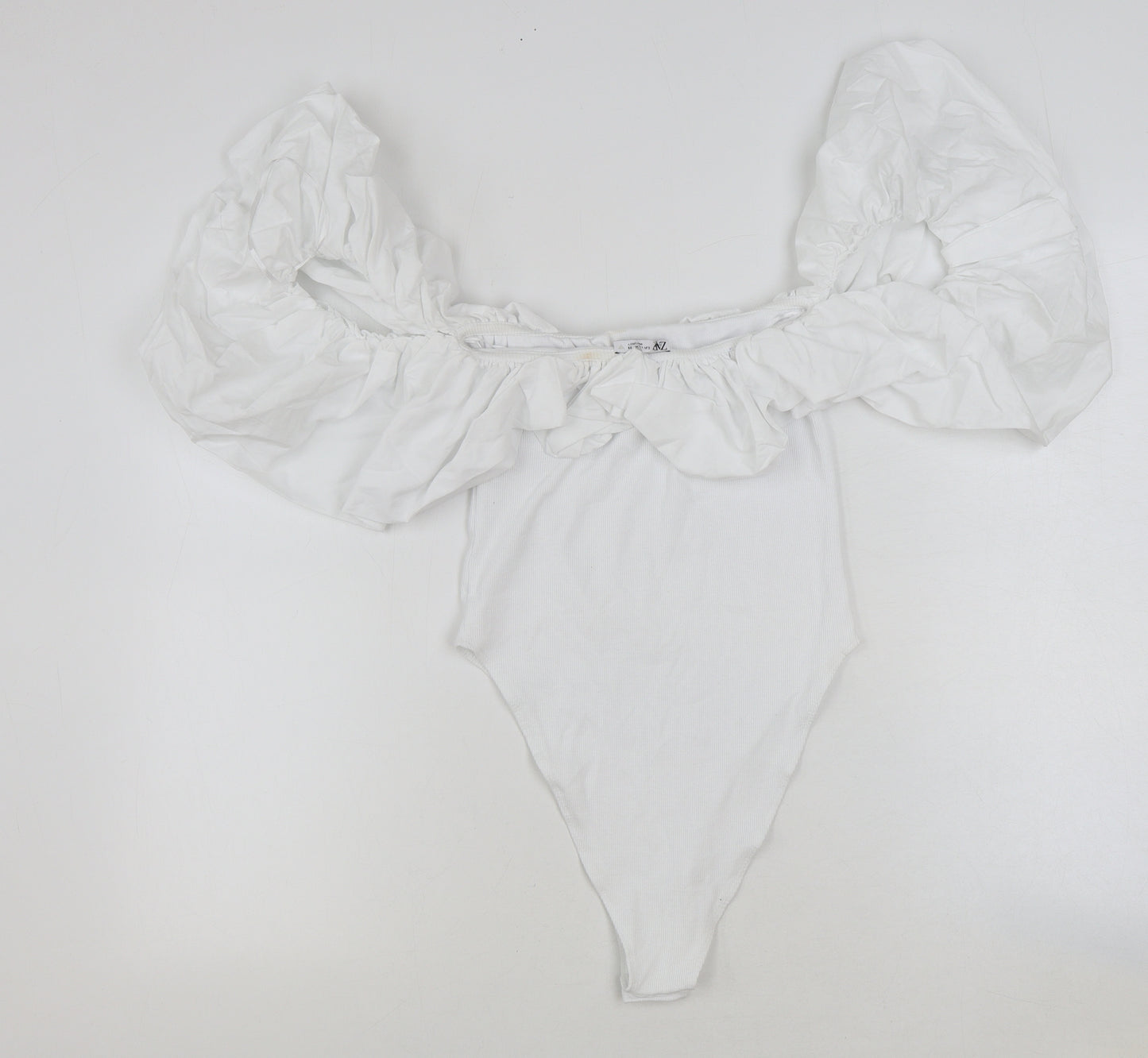 Zara Womens White Cotton Bodysuit One-Piece Size L Snap