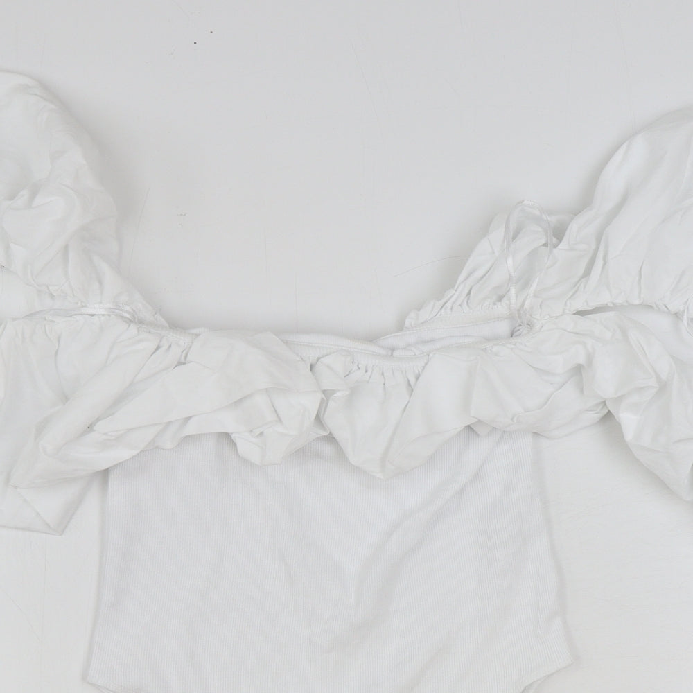Zara Womens White Cotton Bodysuit One-Piece Size L Snap