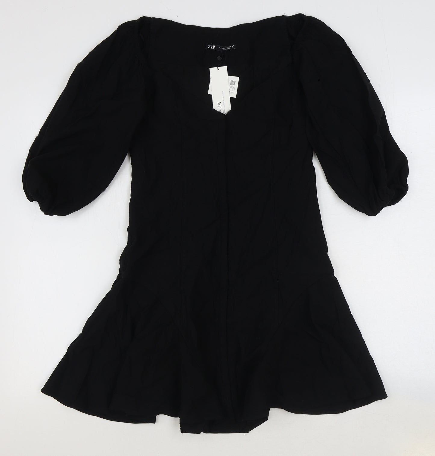 Zara Womens Black 100% Cotton Mini Size M V-Neck