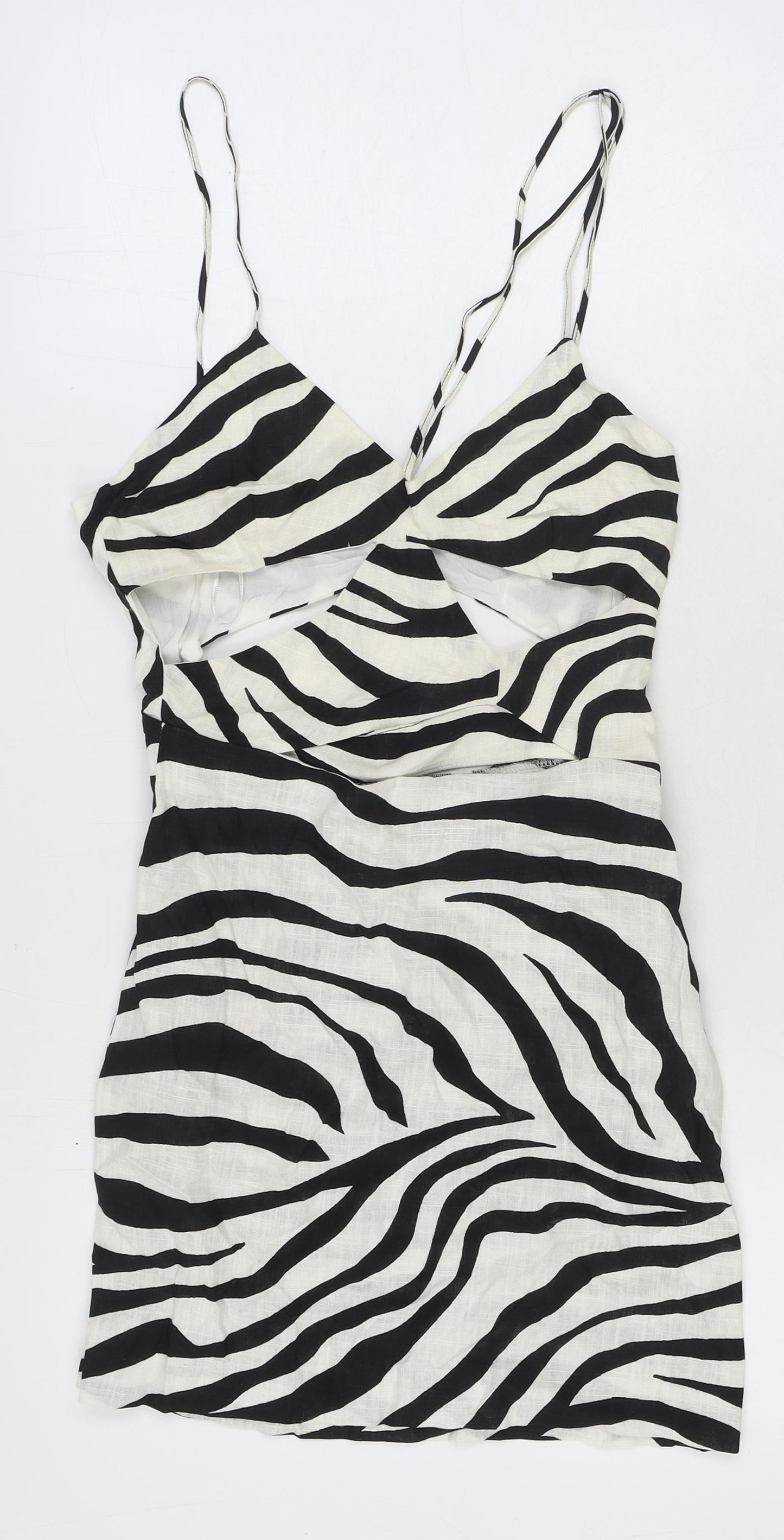 Zara Womens Multicoloured Animal Print Viscose Slip Dress Size XS V-Neck Zip - Zebra Print
