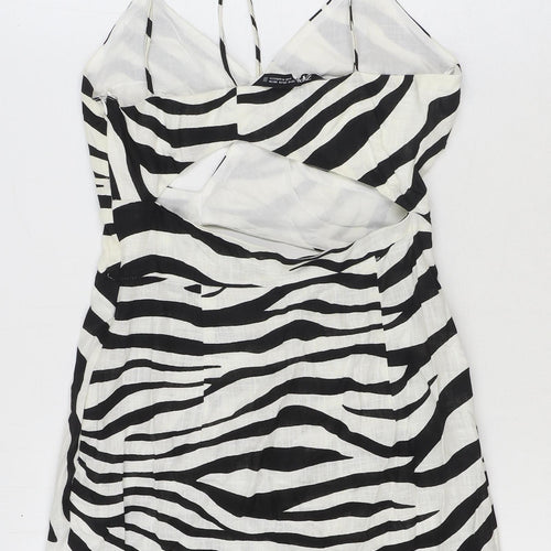 Zara Womens Multicoloured Animal Print Viscose Slip Dress Size XS V-Neck Zip - Zebra Print