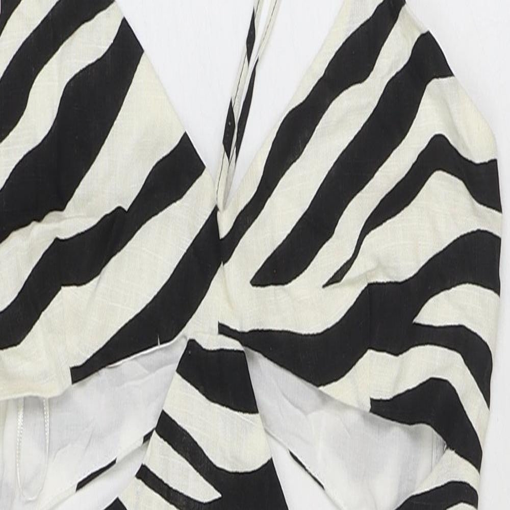 Zara Womens Multicoloured Animal Print Viscose Slip Dress Size XS V-Neck Zip - Zebra Print