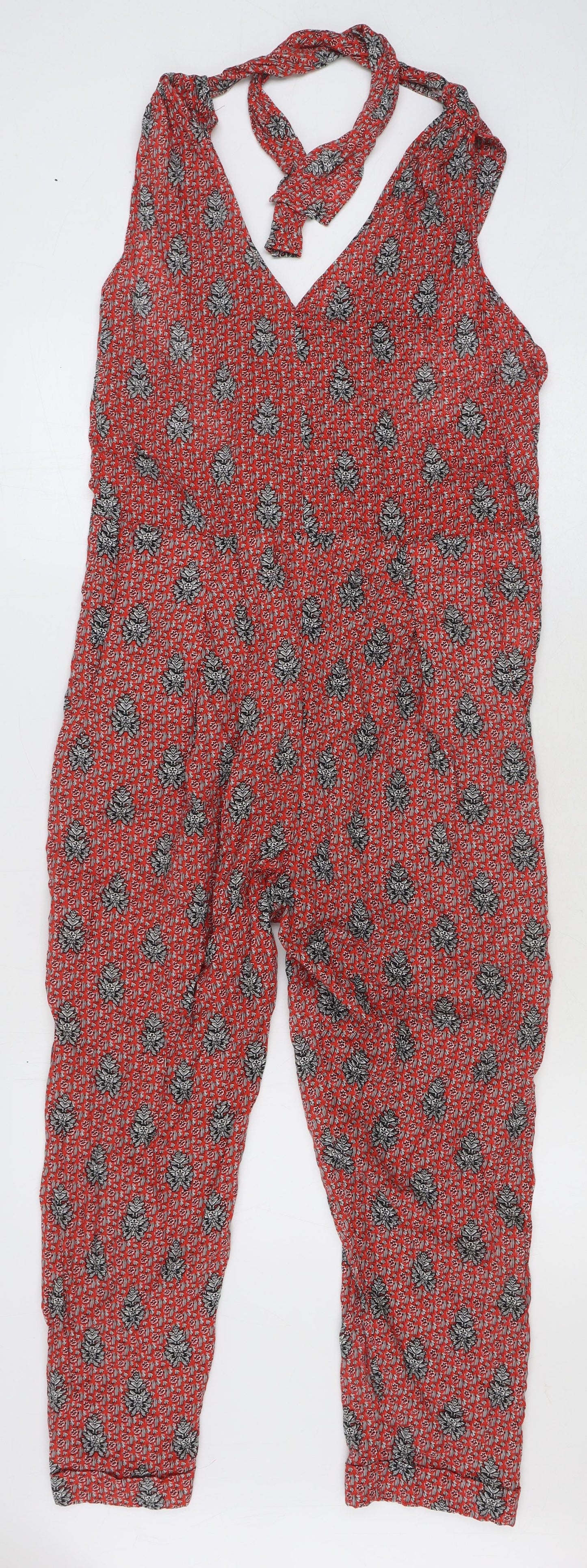 Zara Womens Red Geometric Cotton Jumpsuit One-Piece Size M L23 in Tie