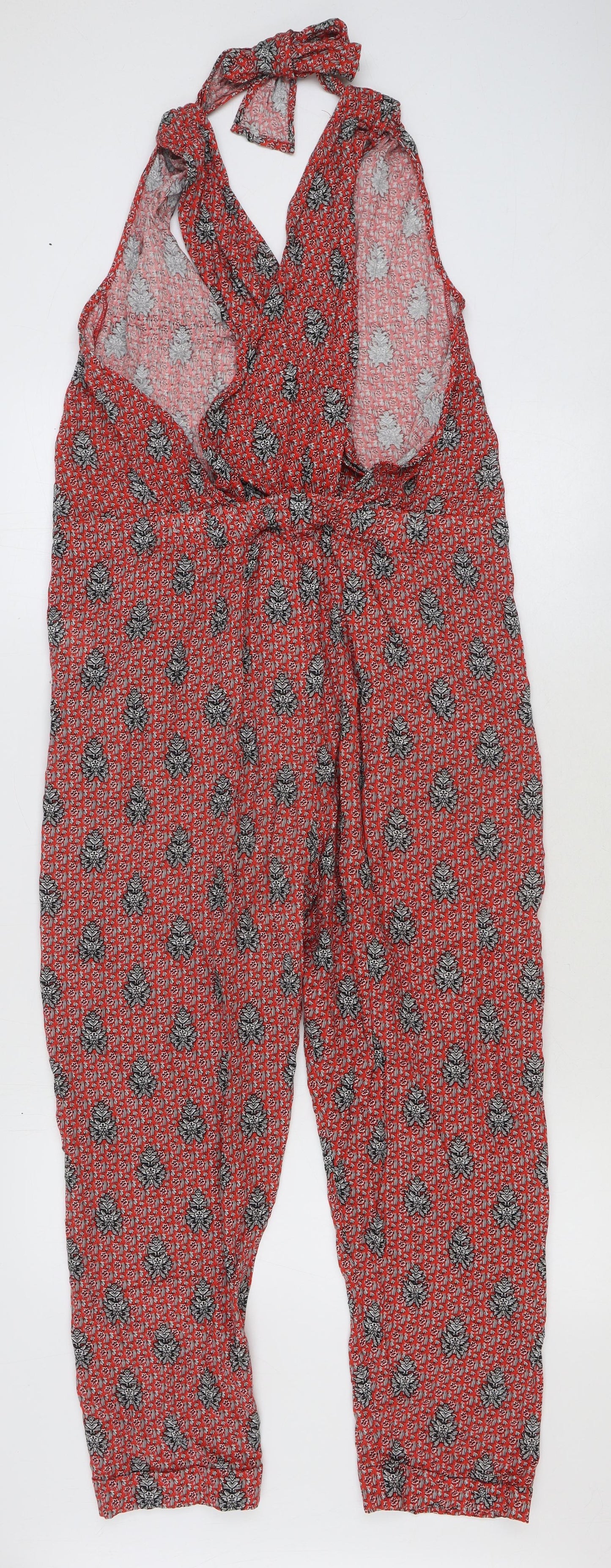 Zara Womens Red Geometric Cotton Jumpsuit One-Piece Size M L23 in Tie
