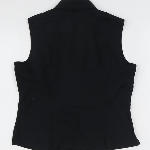 Marks and Spencer Womens Black Cotton Basic Button-Up Size 14 Collared