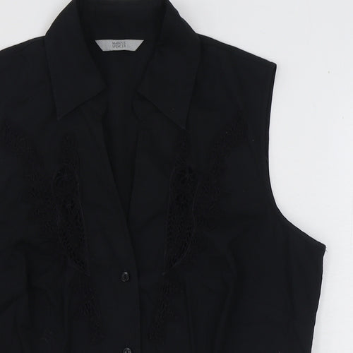 Marks and Spencer Womens Black Cotton Basic Button-Up Size 14 Collared