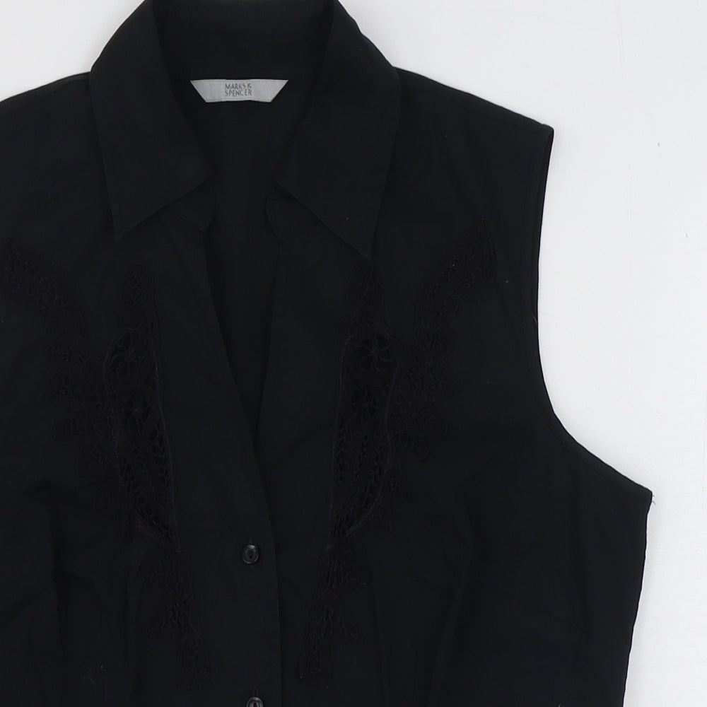 Marks and Spencer Womens Black Cotton Basic Button-Up Size 14 Collared