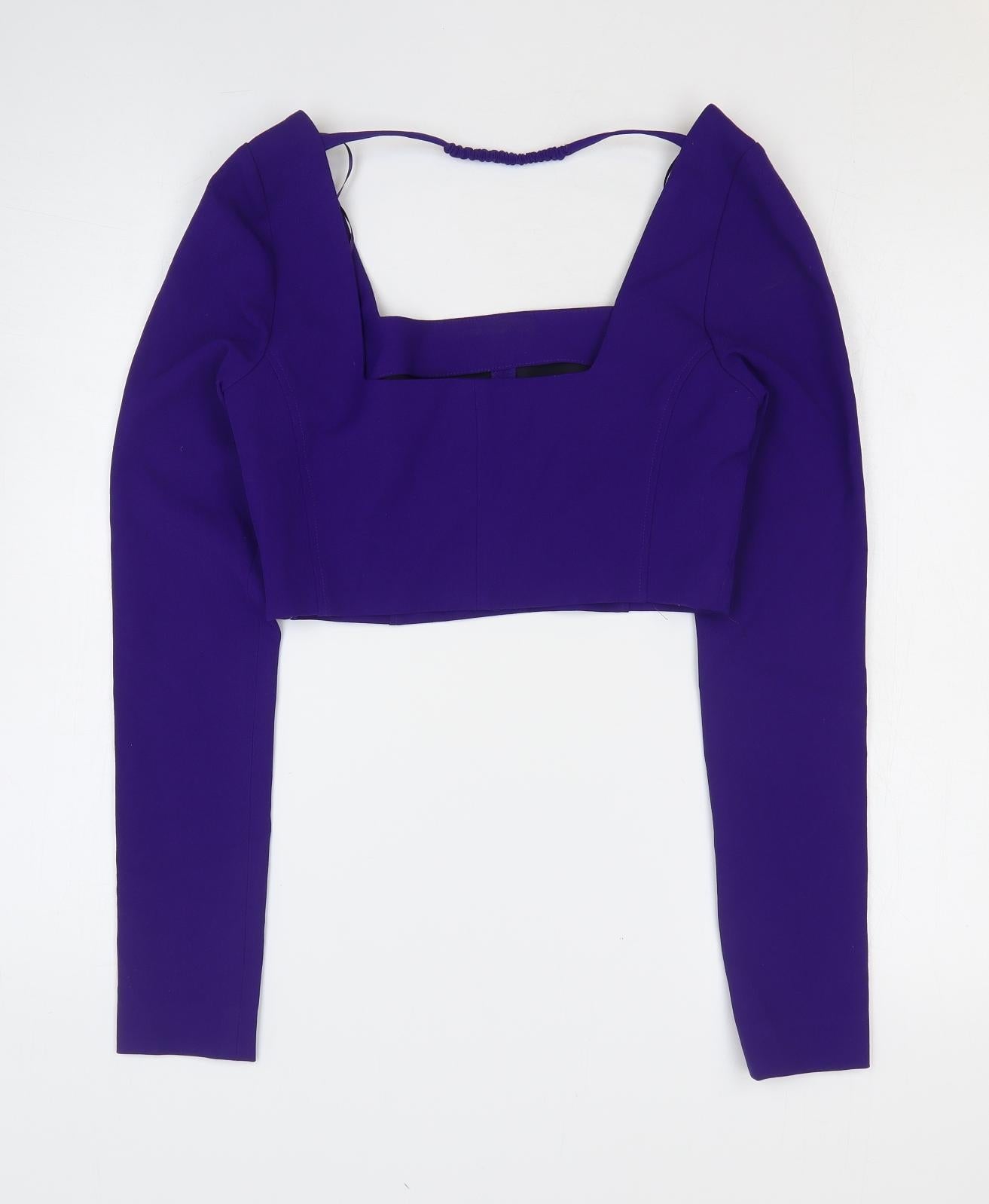 Zara Womens Purple Polyester Cropped Blouse Size S Square Neck