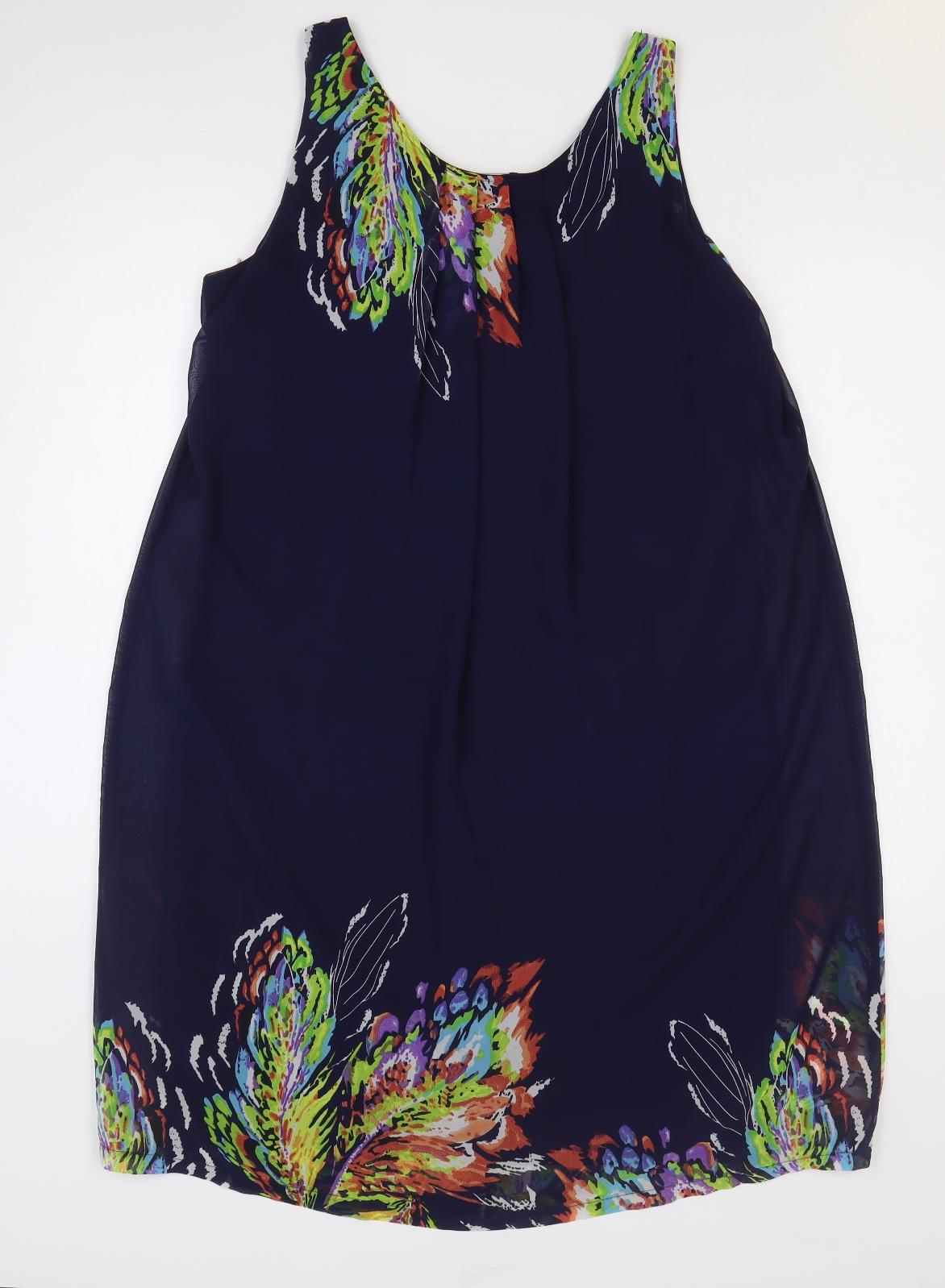Klass Womens Blue Floral Polyester Shift Size 16 Scoop Neck Pullover