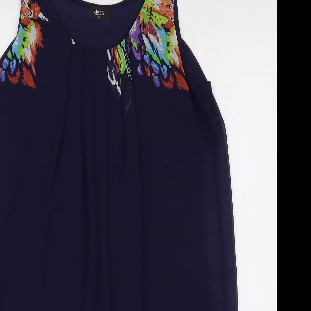 Klass Womens Blue Floral Polyester Shift Size 16 Scoop Neck Pullover